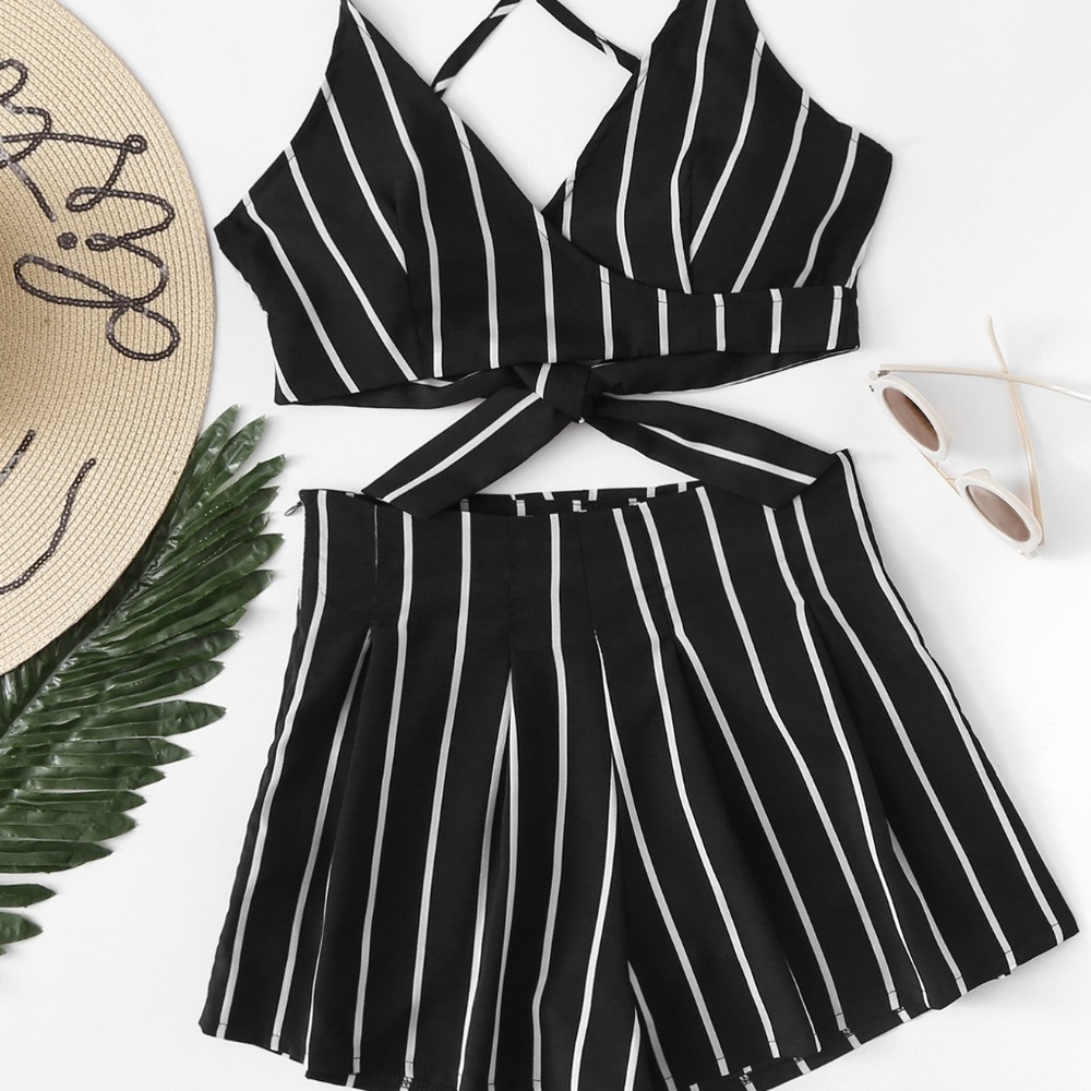 Striped Open Back Crop Top